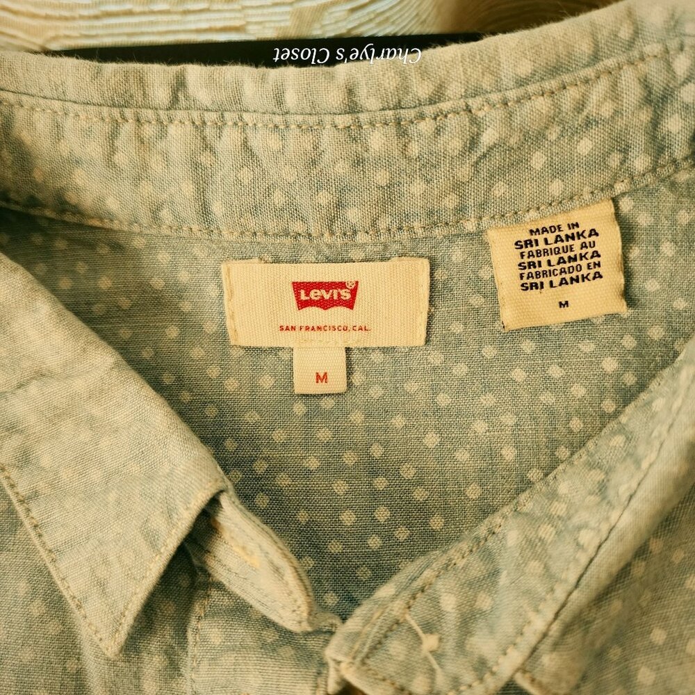 Levi's Vintage Womens 90s Sleeveless Polka Dot Cotton Button-Down Shirt M - Picture 11 of 12